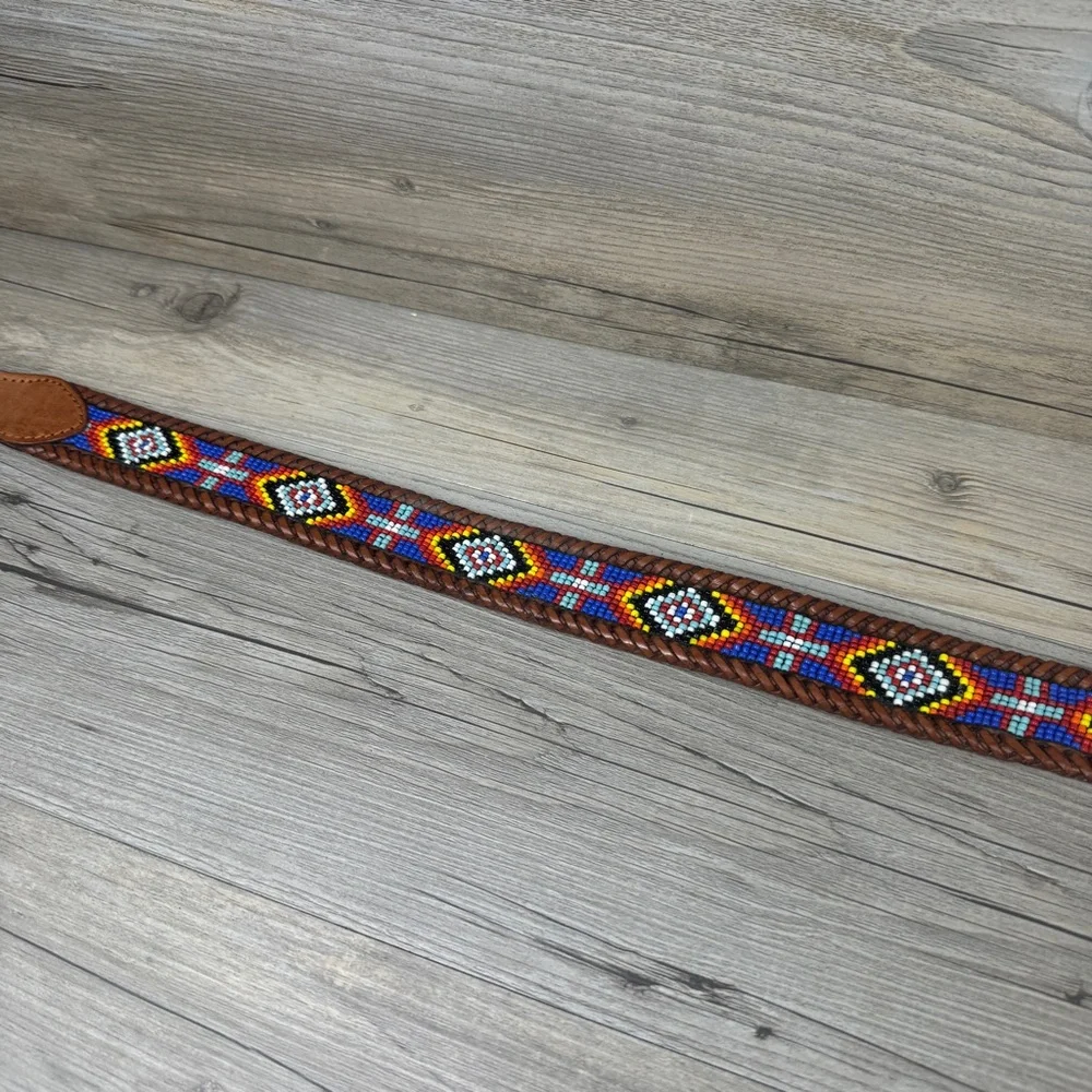 Child’s Boho style beaded leather belt 28”.